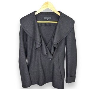 Lafayette 148 Black 100% Wool Ruffle Wrap Jacket Pocket Blazer - Size 10